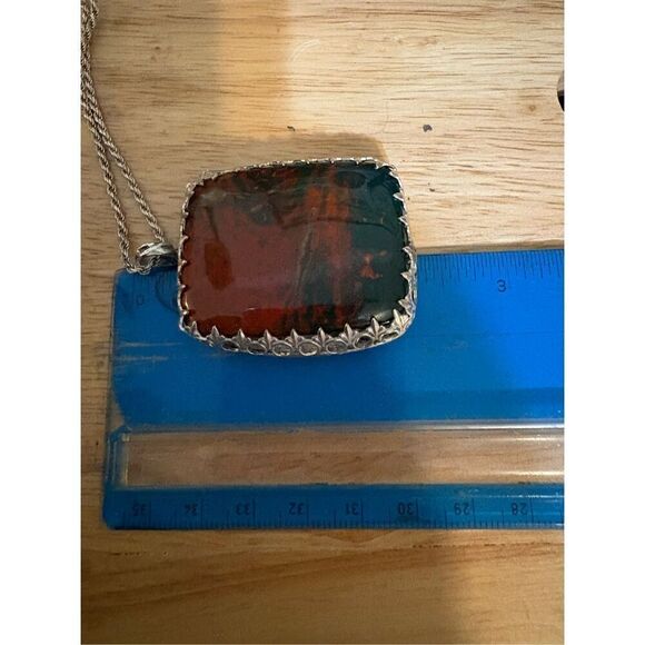 Necklace, Bloodstone and Sterling Silver Pendant, NEW, Handmade, Artisan, Unique - Picture 7 of 9